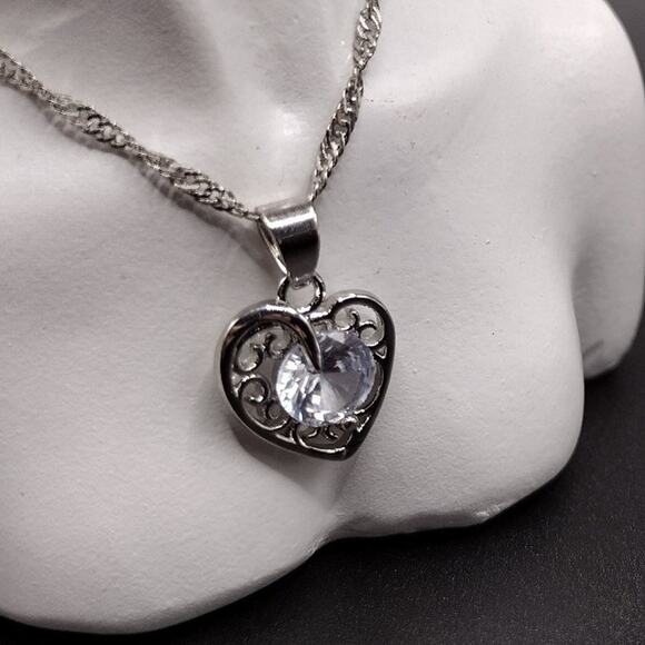 925 Sterling Silver Necklace Earring Set Heart Vine CZ Diamond Woman's Gift NEW! - Picture 6 of 10